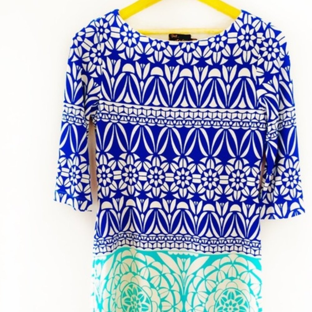 Just...Taylor Geometric Print 3/4 Sleeve Dress 8
